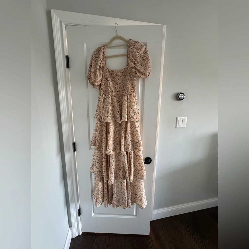 NWHT SOLD OUT PINKBLUSH Yellow Floral Square Neck Ruffle Layered Maternity Maxi - Picture 11 of 11